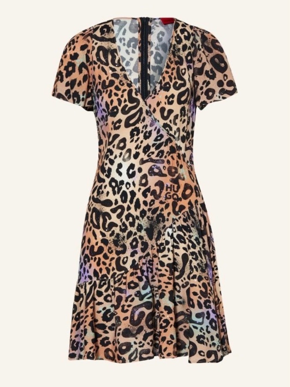 HUGO by HUGO BOSS Kaluna-1 Leopard Print V-Neck Dress - NWT - size US 6, IT 42